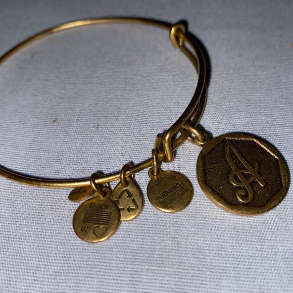 Alex and Ani Letter A Adjustable Initial Charm Bracelet Matte Goldtone Hardware - Picture 6 of 6
